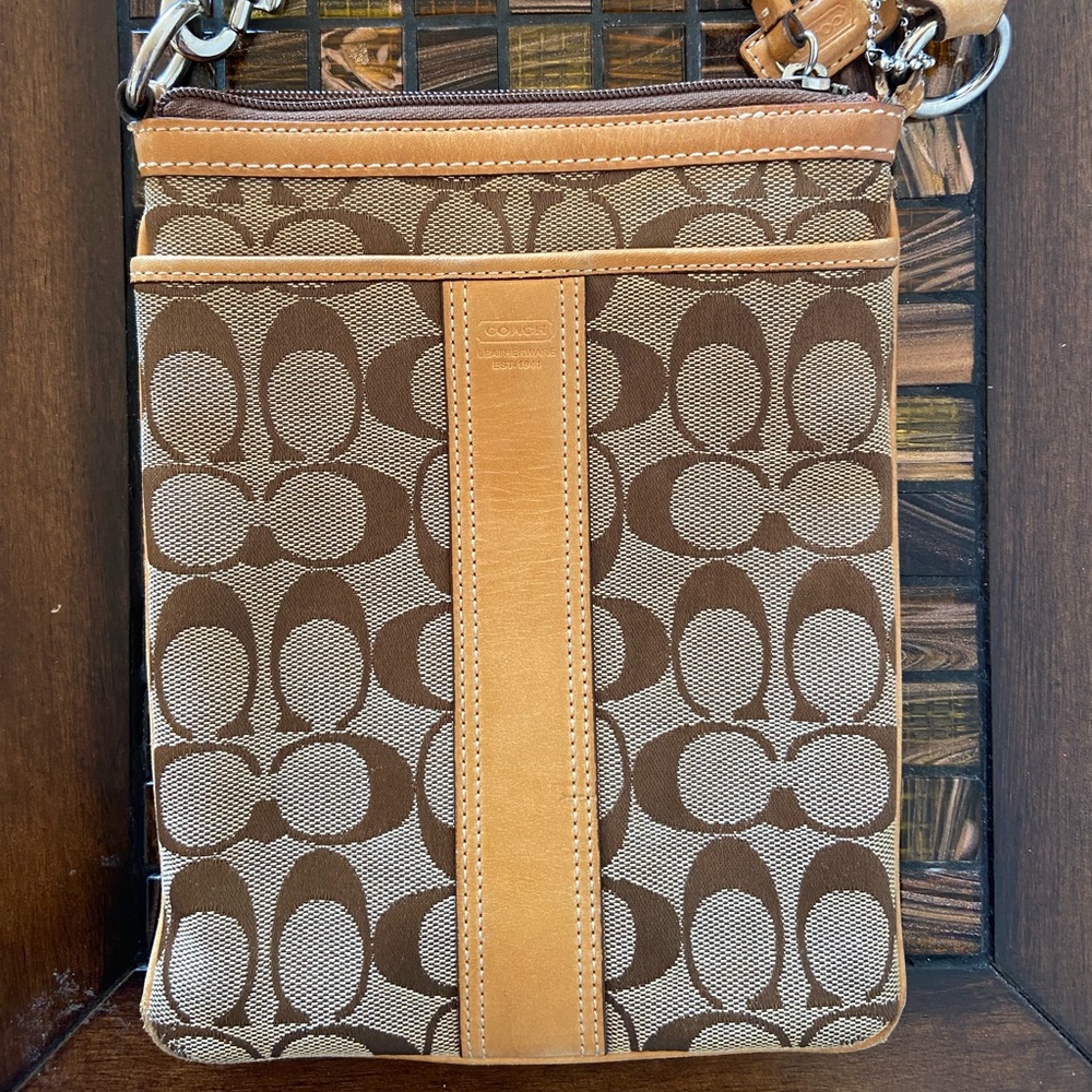 Signature Coach tan monogram crossbody